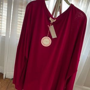 Umgee wine dolman sleeve top with tulip drape back
